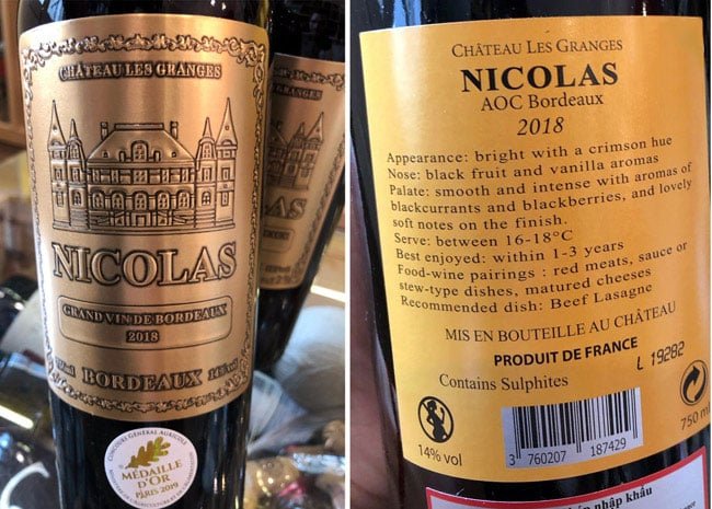 Rượu Vang Nicolas Bordeaux mặt sau