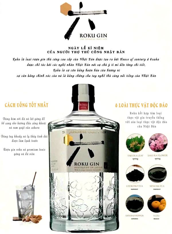 Rượu Roku Gin <span class='marker'>sở hữu</span> 6 <span class='marker'>mẫu</span> thực vật