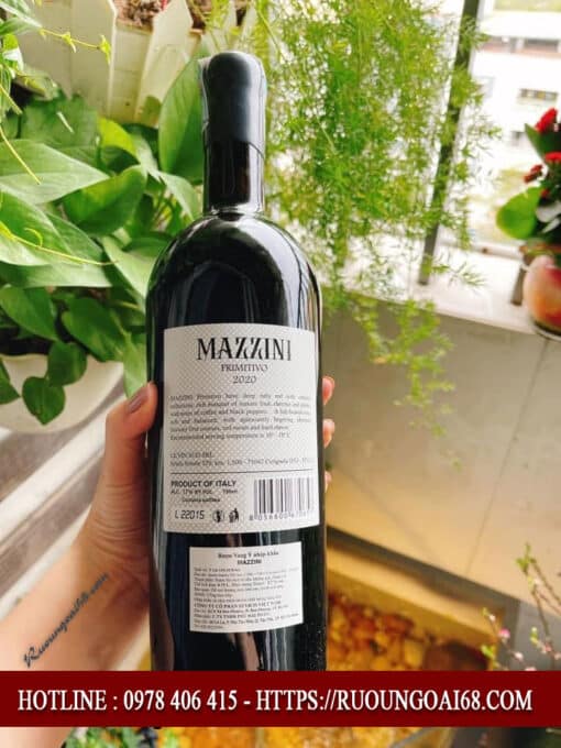 Rượu vang Mazzini Primitivo 17 độ mặt sau