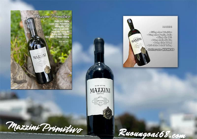 Rượu vang Mazzini Primitivo 17 độ sang trong đẳng cấp