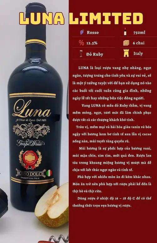 Rượu Vang Luna Limited Rosso Dolce Ngọt Dễ Uống Rượu vang Luna Limited Rosso Dolce