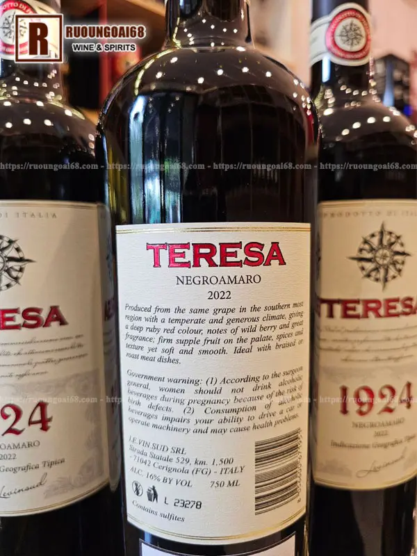 Rượu Vang Ý Teresa 1924 Negroamaro Rượu Vang Ý Teresa 1924 Negroamaro