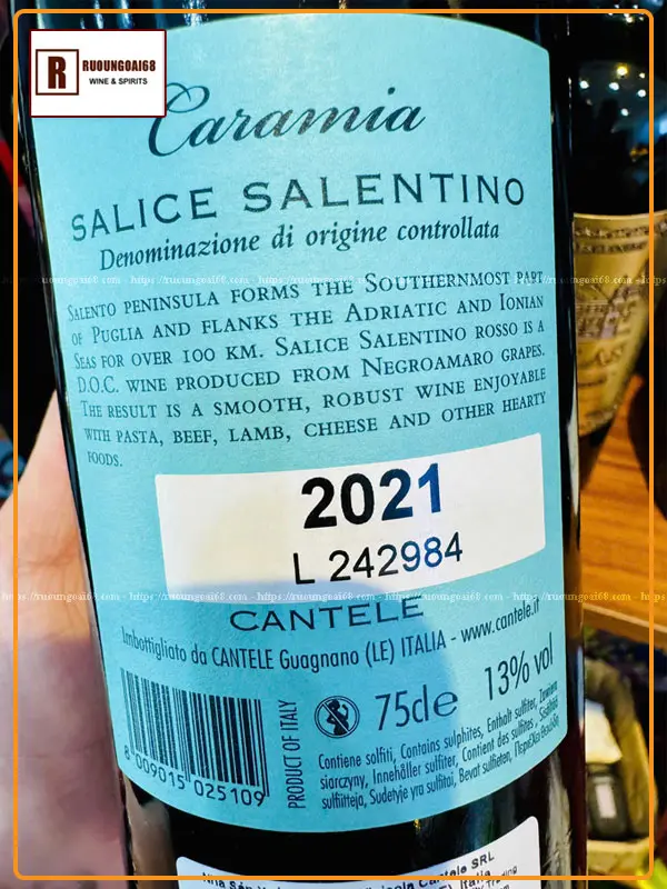 Rượu Vang Ý Caramia Salice Salentino Rượu Vang Ý Caramia Salice Salentino