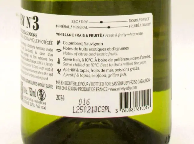 Uby No 3 Cotes de Gascogne Combard Sauvignon Uby No 3 Cotes de Gascogne Combard Sauvignon