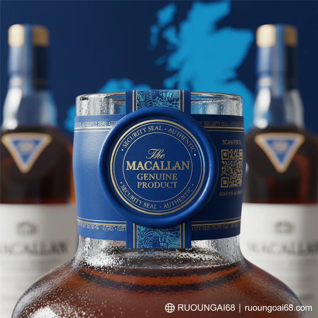 Phân biệt Macallan xách tay thật và hàng giả 2. Tem chống giả Macallan