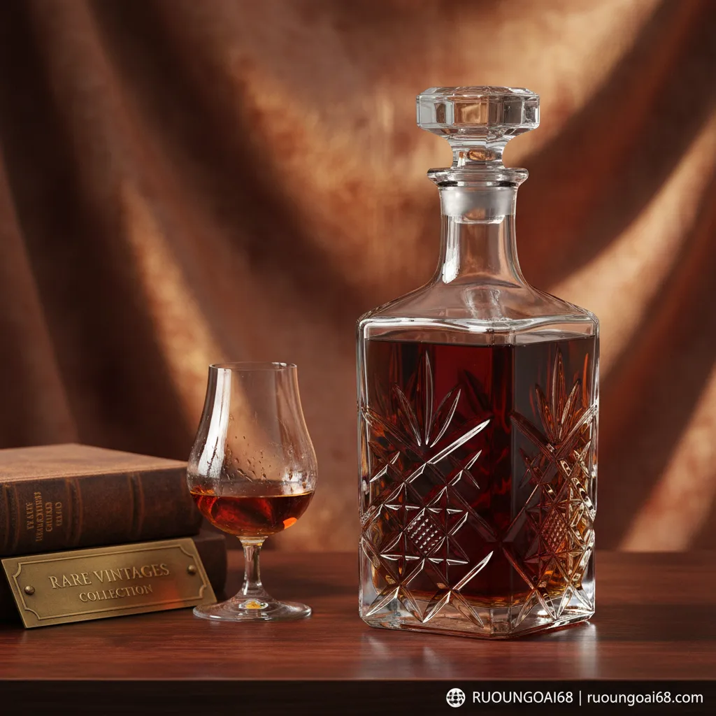 Các Loại Rượu Ngoại Đắt Tiền Đáng Sở Hữu Và Biếu Tặng 1. Bình chiết rượu pha lê tinh xảo trên nền tối