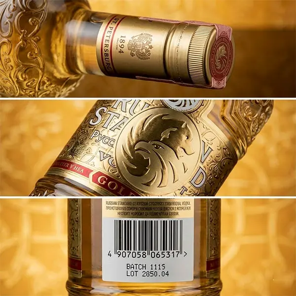 nhãn mác chai rượu vodka Standard Gold