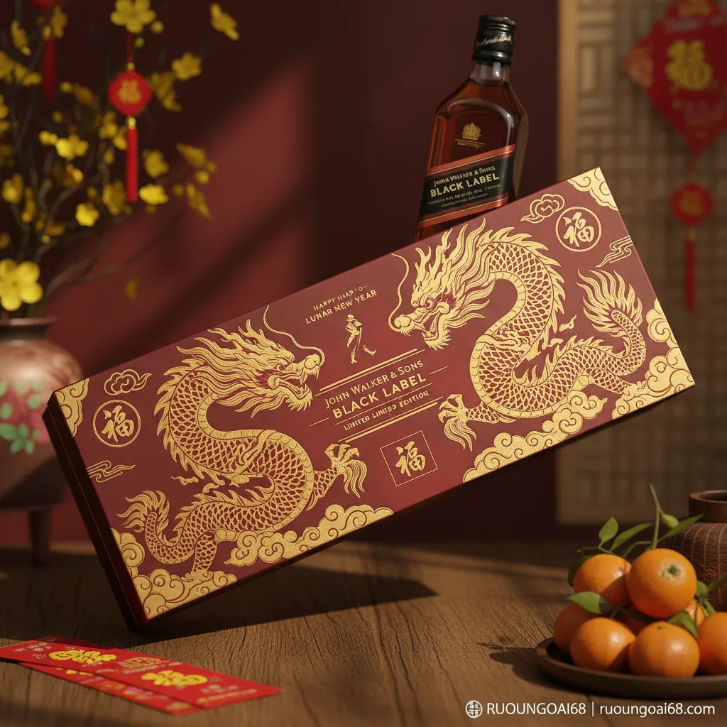 Họa tiết Rồng vàng trên hộp quà Tết