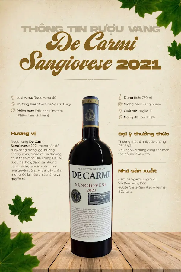 Rượu Vang De Carmi Sangiovese 2021 Rượu Vang De Carmi Sangiovese 2021