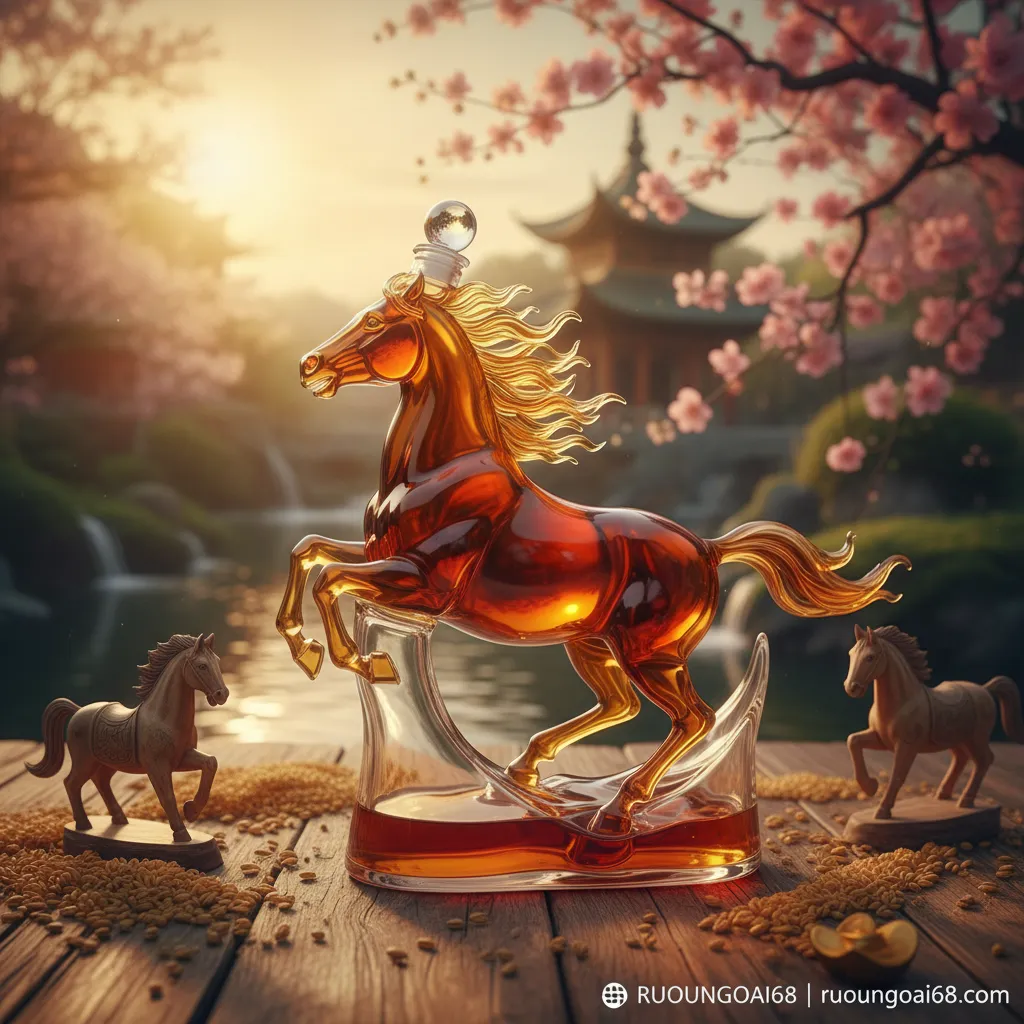 Ý nghĩa phong thủy của rượu linh vật ngựa 2026 3. Dòng rượu hổ phách tạo hình ngựa phi nước đại.