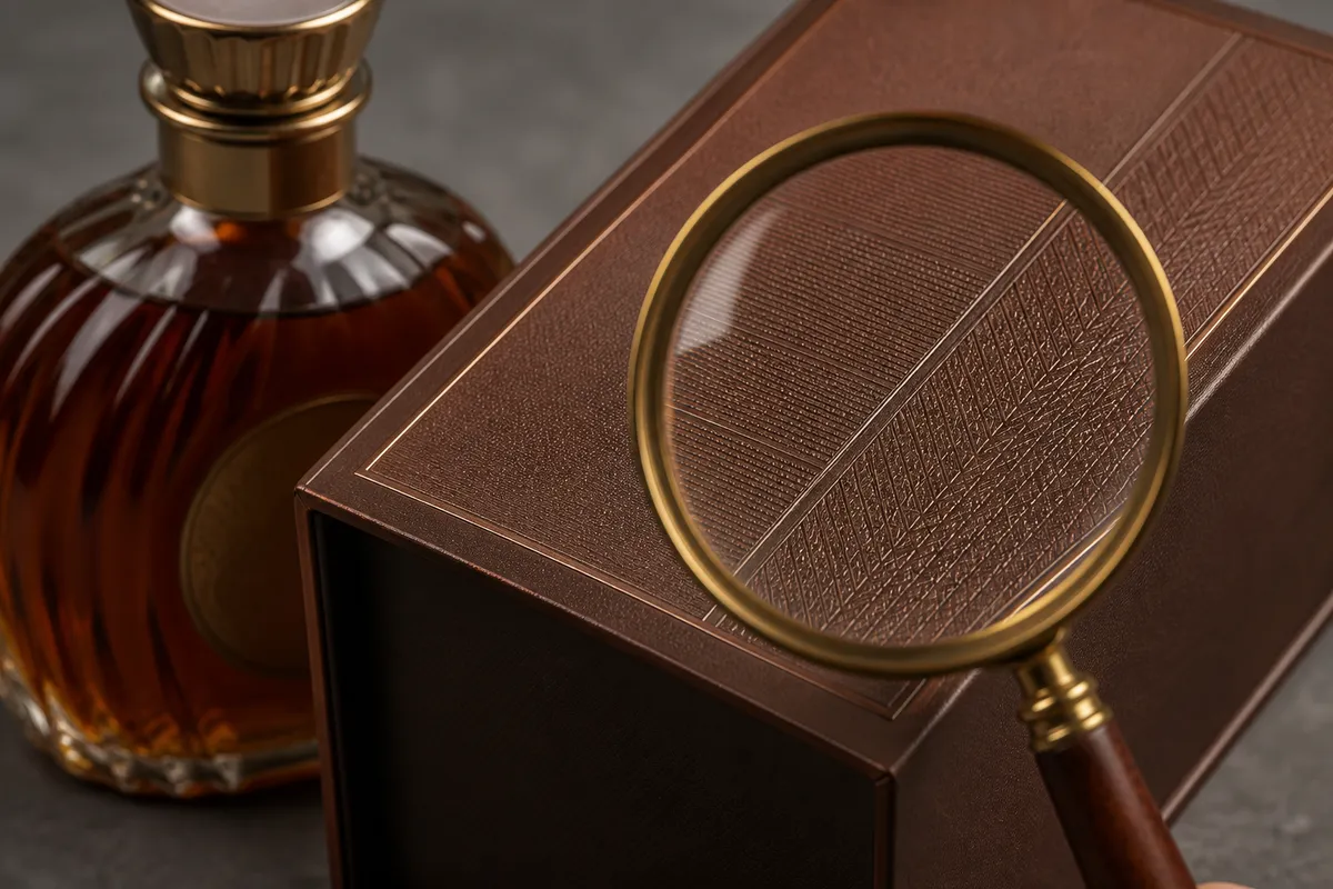 Kiểm tra hộp rượu cognac XO qua mép hộp và chất lượng bao bì