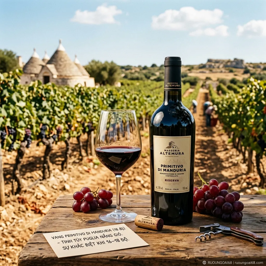 Rượu vang Primitivo di Manduria từ vùng Puglia nắng gió