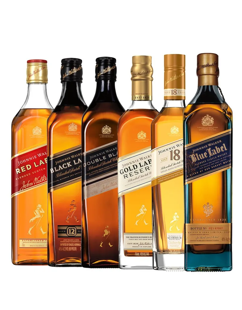 Bộ sưu tập các dòng Johnnie Walker: Red, Black, Double Black, Gold, 18, Blue Label