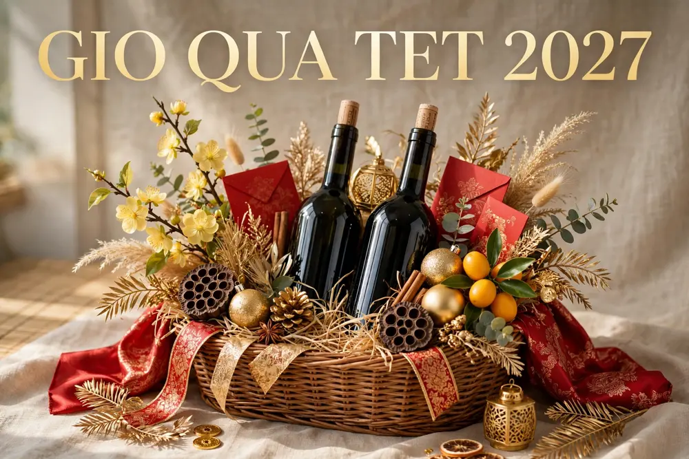Giỏ quà Tết rượu vang doanh nghiệp