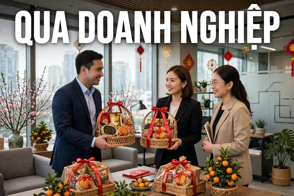 Giỏ Quà Tết Rượu Vang Doanh Nghiệp: Gợi Ý Theo Ngân Sách 500K–5 Triệu Trao giỏ quà Tết trong văn phòng