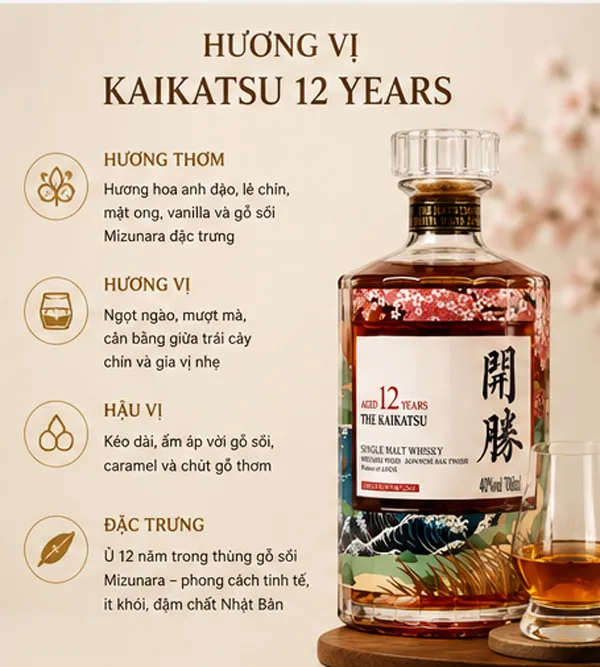 Rượu Kaikatsu 12 Years 40% 700ml huong vi ruou kaikatsu 12 years 2