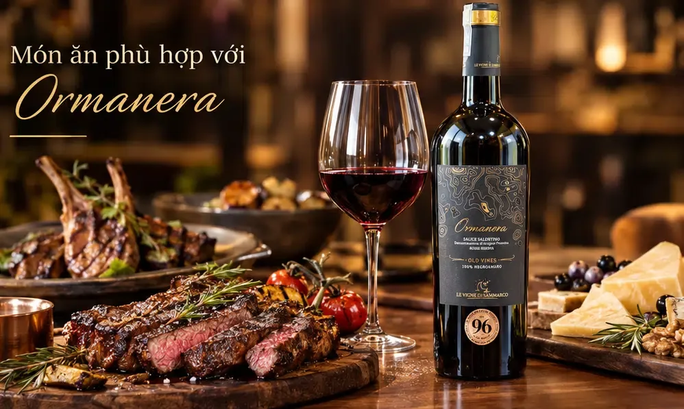 Rượu Vang Ý Ormanera Salice Salentino Riserva 15% mon an phu hop voi ruou vang y ormanera salice salentino ris 2