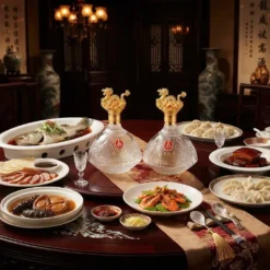 Rượu Ngũ Lương Dịch Kim Chi Ngọc Diệp Rượu Ngũ Lương Dịch Kim Chi Ngọc Diệp trên bàn tiệc sang trọng