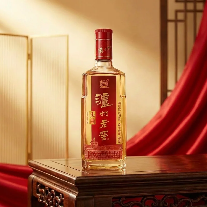 Rượu Luzhou Laojiao Touqu 52 Độ 500ml Chai rượu Luzhou Laojiao Touqu Đầu Khúc 52 độ trên bàn gỗ truyền thống