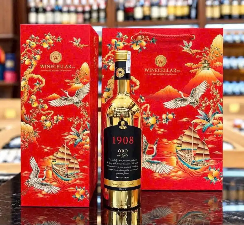 Rượu Vang Đỏ Ý 1908 Oro Di Gio 750ml Rượu Vang Đỏ Ý 1908 Oro Di Gio cùng hộp quà Tết đỏ