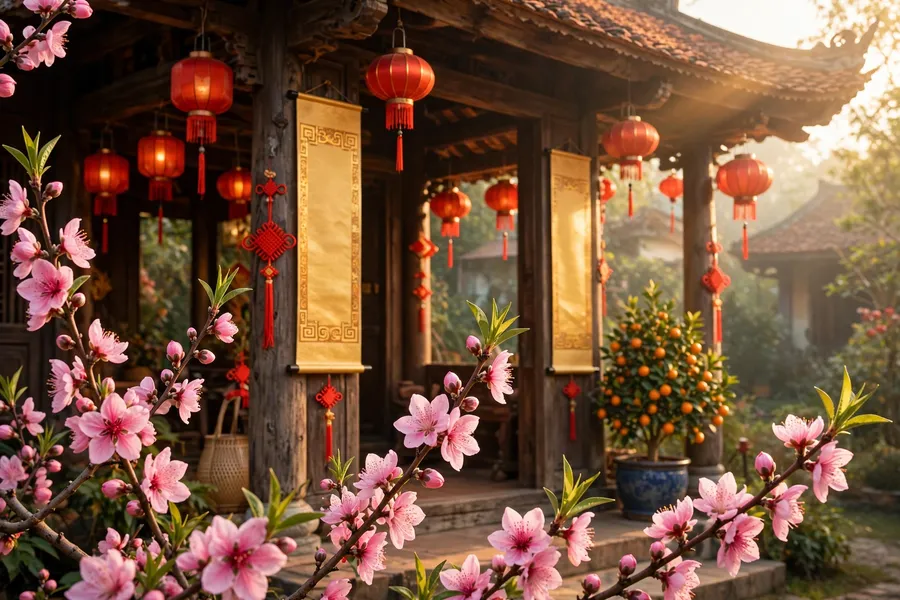 Tết 2027 Đinh Mùi - hoa đào đón xuân